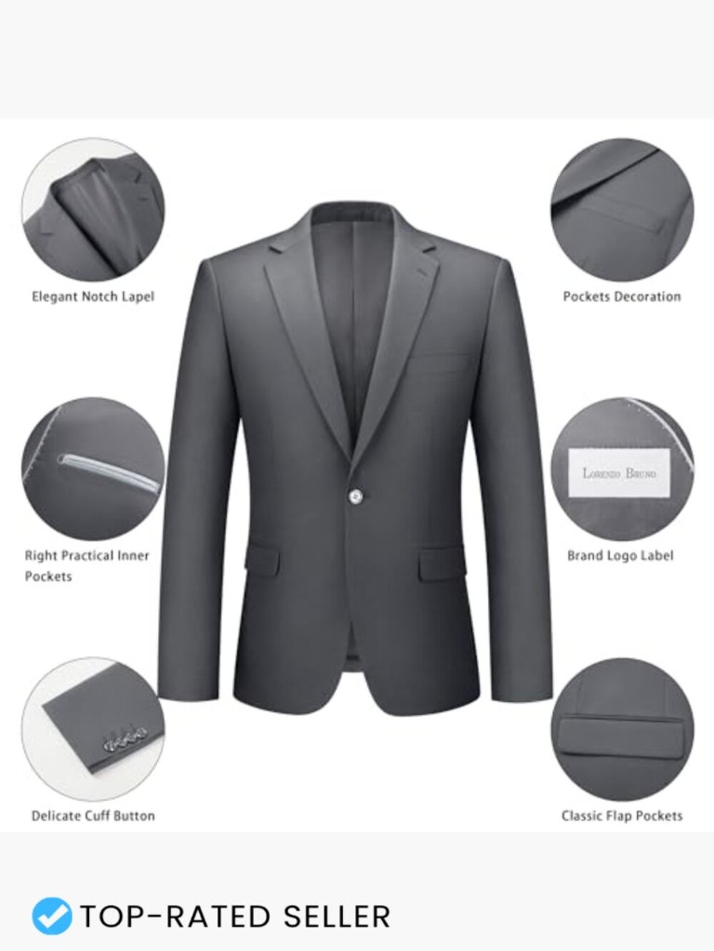 Slim Fit One Button Suit Jacket Pants Set Classic Business Wedding Formal - Picture 4 of 7
